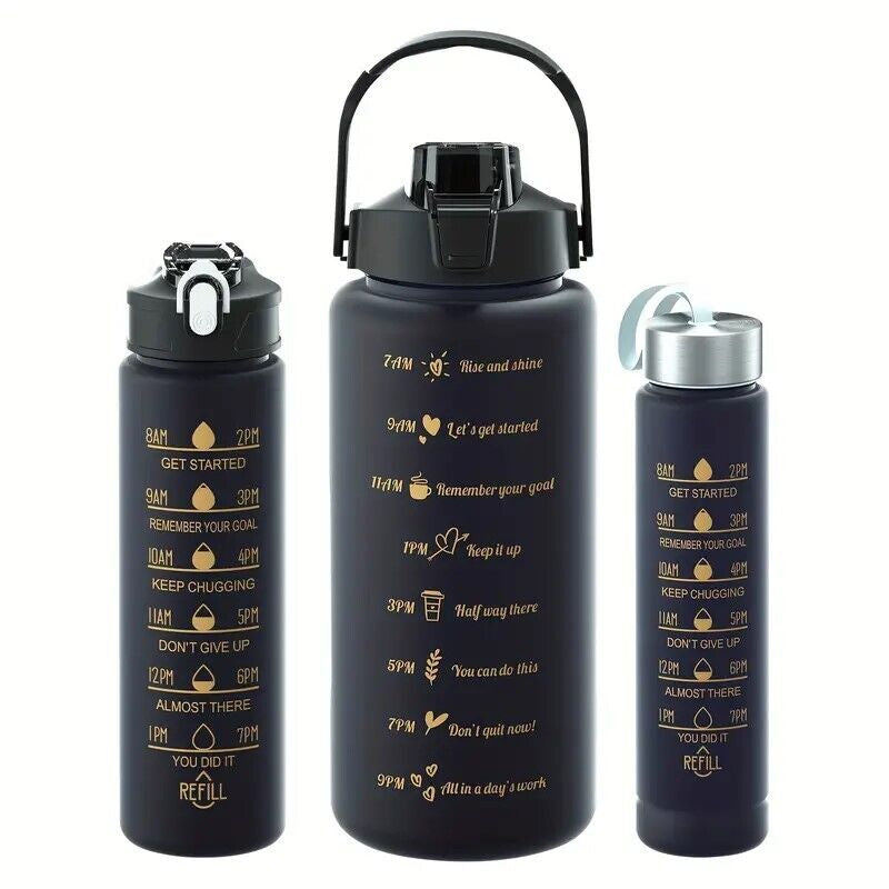 Sports Water Bottle Travel Leakproof Large Gym Drinking Time Marker with Straw