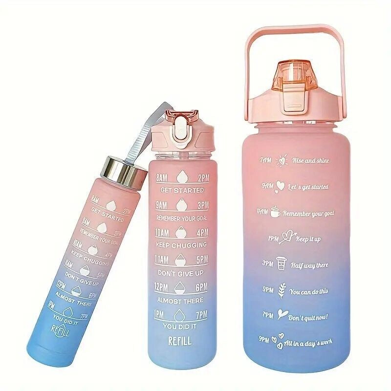 Sports Water Bottle Travel Leakproof Large Gym Drinking Time Marker with Straw