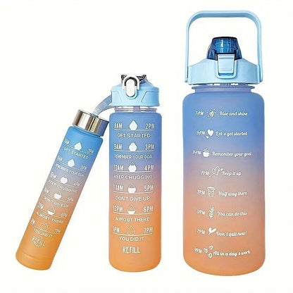 Sports Water Bottle Travel Leakproof Large Gym Drinking Time Marker with Straw