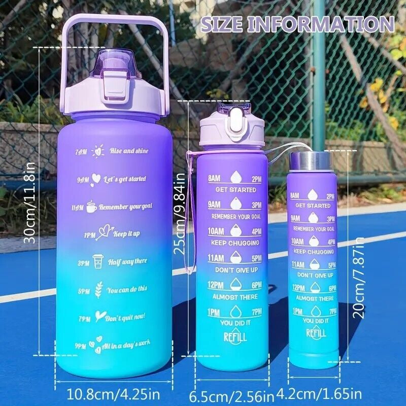 Sports Water Bottle Travel Leakproof Large Gym Drinking Time Marker with Straw