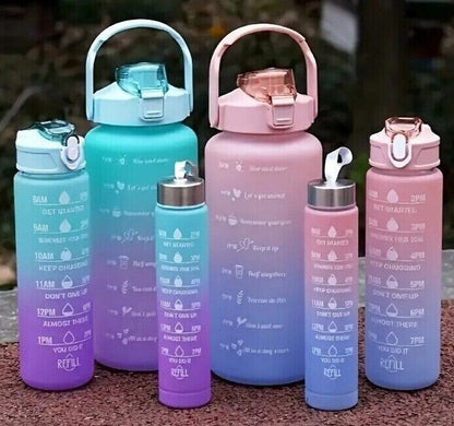 Sports Water Bottle Travel Leakproof Large Gym Drinking Time Marker with Straw