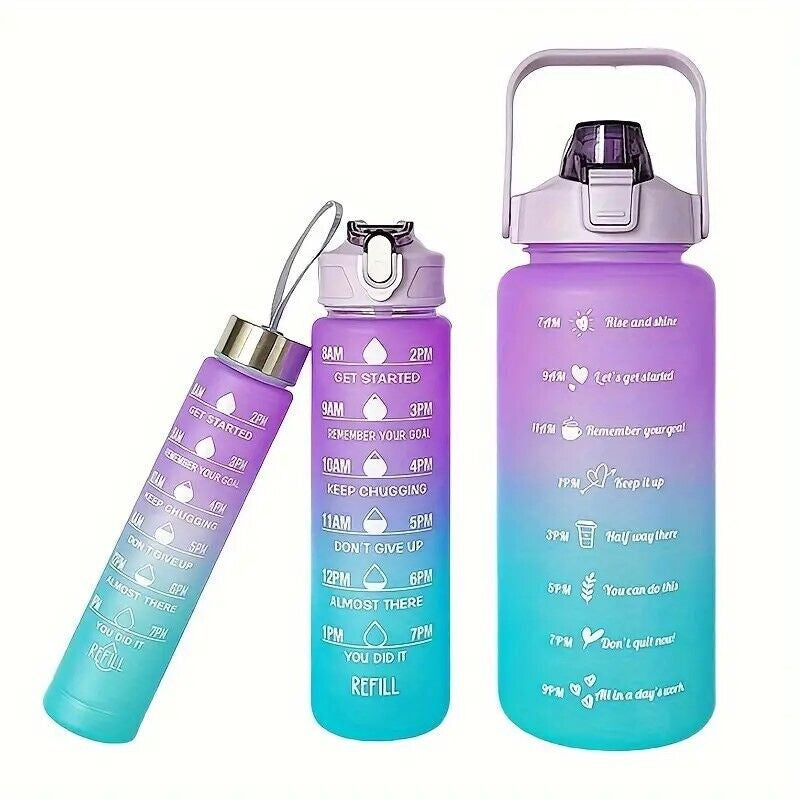 Sports Water Bottle Travel Leakproof Large Gym Drinking Time Marker with Straw