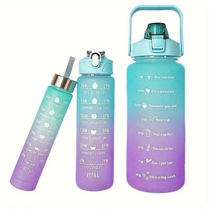 Sports Water Bottle Travel Leakproof Large Gym Drinking Time Marker with Straw