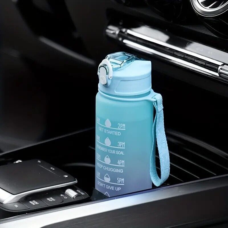 Sports Water Bottle Travel Leakproof Large Gym Drinking Time Marker with Straw