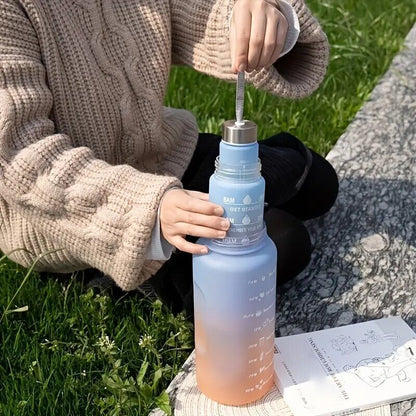 Sports Water Bottle Travel Leakproof Large Gym Drinking Time Marker with Straw